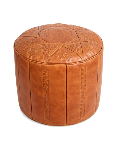 Moroccan Casablanca Leather Pouf, Caramel – Ø...