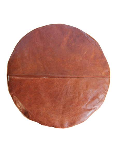 Moroccan Casablanca Leather Pouf, Caramel – Ø 18 in