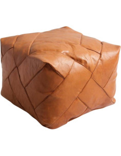 Pouf marocain carré en cuir, caramel
