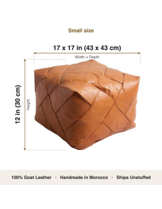 Pouf marocain carré en cuir, caramel 2