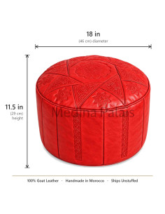 Pouf marocain bas Marrakech, cuir rouge – Ø 18 po 2