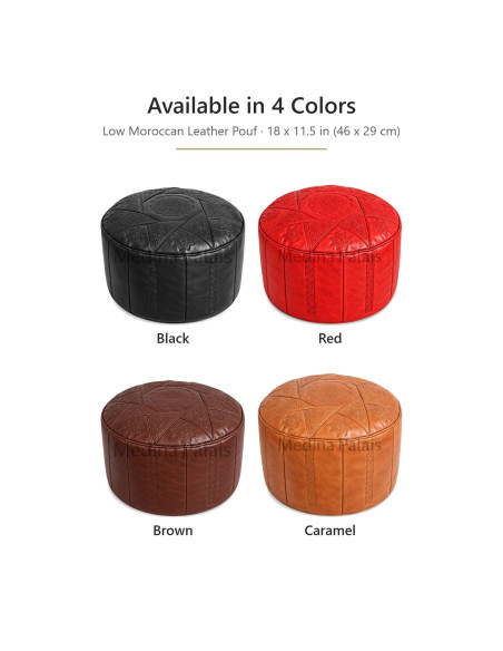 Low Moroccan Marrakech Pouf, Caramel Leather – Ø 18 in