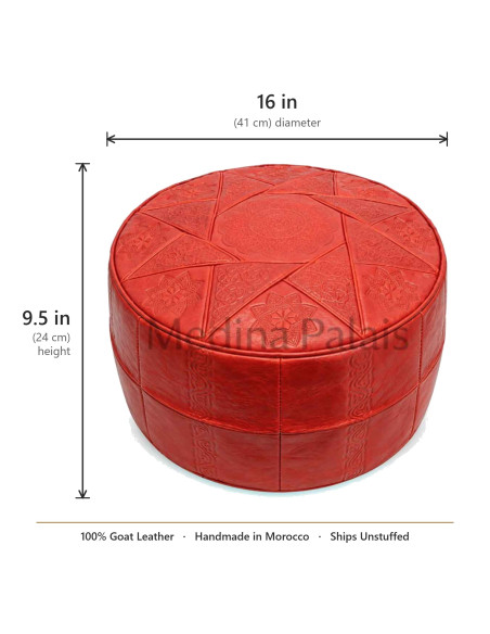 Pouf marocain Fès en cuir rouge – Ø 16 po