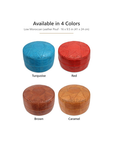 Pouf marocain Fès en cuir rouge – Ø 16 po
