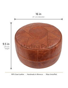 Moroccan Fes Leather Pouf, Brown – Ø 16 in 2