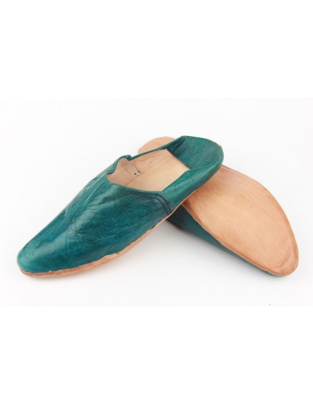 Babouche marocaine au bout pointu simple bleu