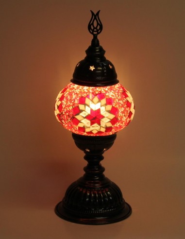 Turkish Mosaic Lamp with a red and white star,...