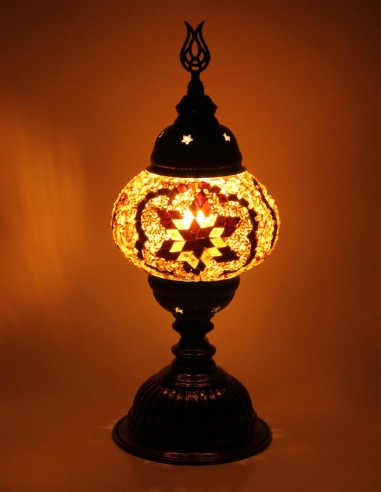 Turkish Mosaic Lamp with a brown star, 13 in