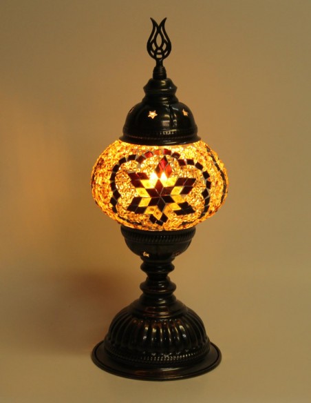 Turkish Mosaic Lamp with a brown star, 13 in