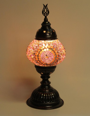 Turkish Purple Mosaic Lamp with a pink rosette,...