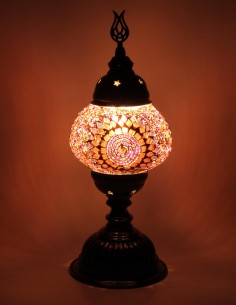 Lampe turque en mosaïque mauve à rosace rose, 13 po 2