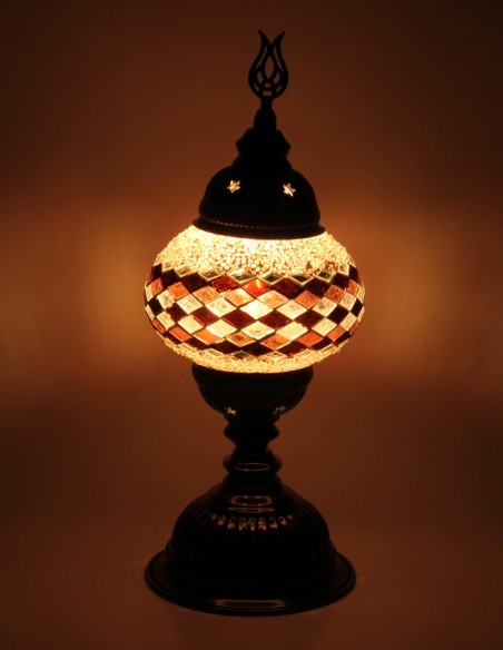 Lampe turque en mosaïque mauve à losanges noirs et blancs, 13 po