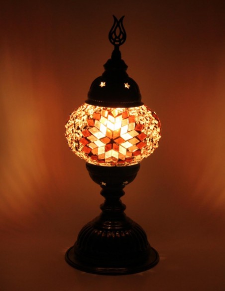 Turkish Purple Mosaic Lamp with an orange star, 13 in