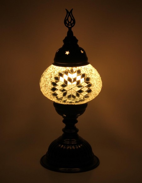 Turkish White Mosaic Lamp with a star on cream, 13 in