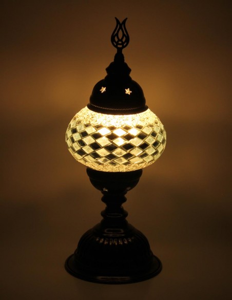 Lampe turque en mosaïque blanche à losanges noirs, 13 po