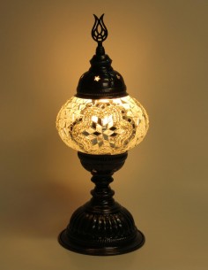 Lampe turque en mosaïque blanche à fleurs, 13 po