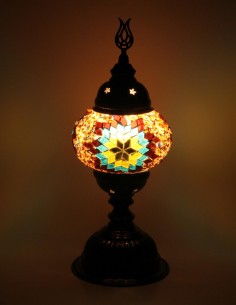 Lampe turque en mosaïque à rosace verte et dorée, 13 po 2