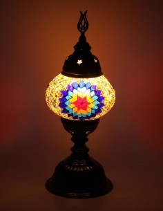 Turkish Mosaic Lamp with a blue and gold rosette, 13 in 2