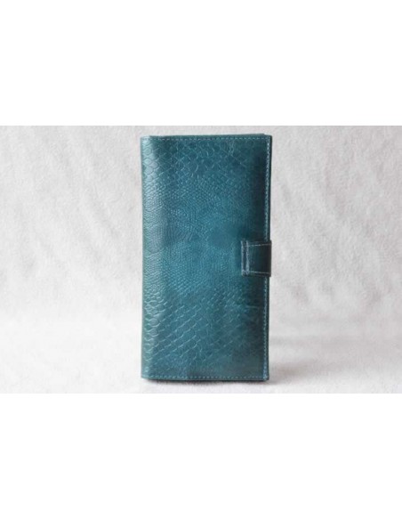 Leather wallet turquoise large pattern 2