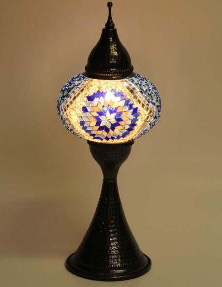 Lampe turque en mosaïque à étoile bleue sur fond crème, 17 po