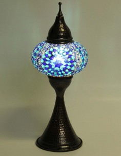 Turkish Mosaic Lamp with a blue and white checkerboard,...