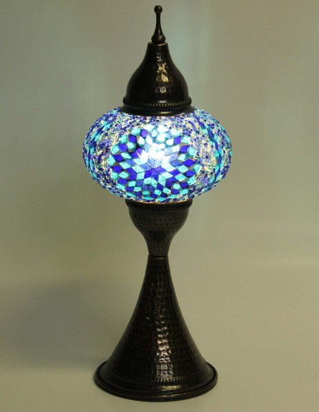 Turkish Mosaic Lamp with a blue and white checkerboard, 17 in
