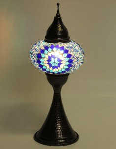 Lampe turque en mosaïque à rosace bleue et turquoise, 17 po