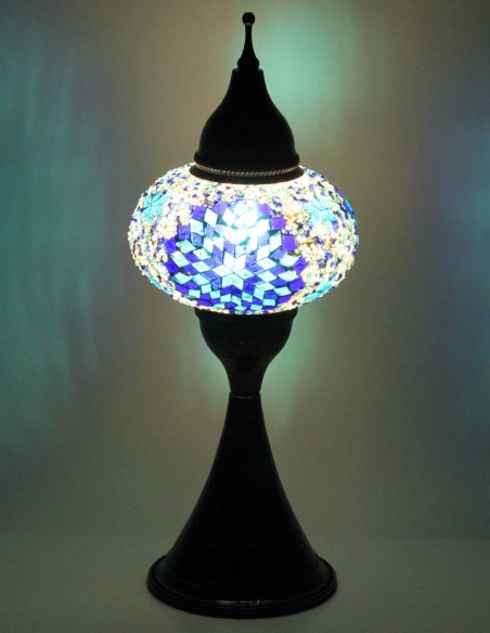 Lampe turque en mosaïque à rosace bleue et turquoise, 17 po