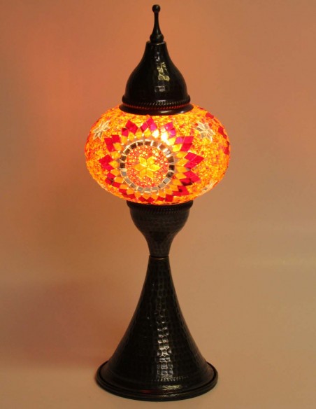 Lampe turque en mosaïque à rosace rouge sur fond orange, 17 po