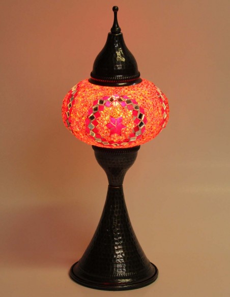 Turkish Red Mosaic Lamp with a dark medallion, 17 in
