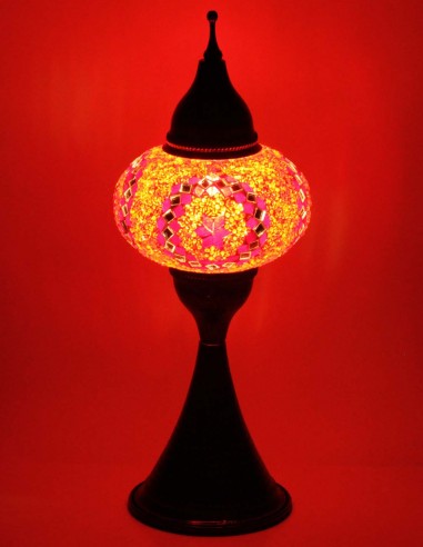 Turkish Red Mosaic Lamp with a dark medallion,...