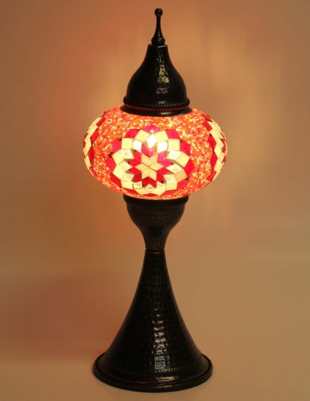 Lampe turque en mosaïque rouge à étoile blanche, 17 po