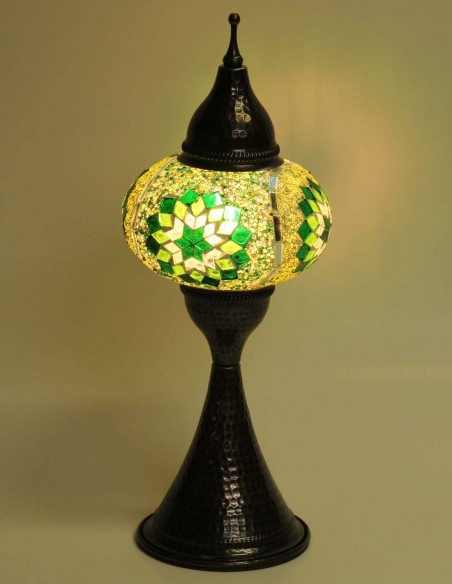 Turkish Mosaic Lamp with green stars, 17 in