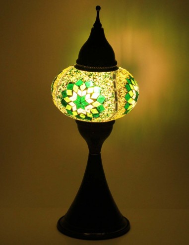 Turkish Mosaic Lamp with green stars, 17 in