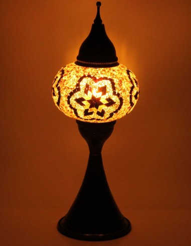 Turkish Brown Mosaic Lamp with a black star, 17 in