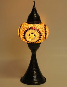 Lampe turque en mosaïque brune à médaillon doré, 17 po