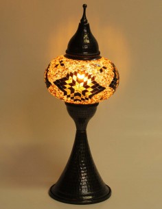 Turkish Brown Mosaic Lamp with black and gold diamonds,...