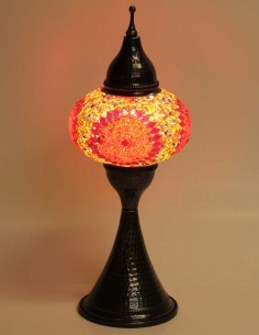 Lampe turque en mosaïque à rosace orange et rouge, 17 po