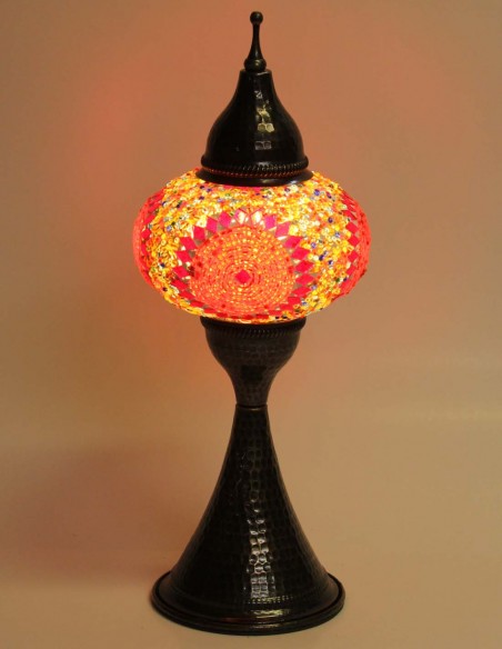 Turkish Mosaic Lamp with an orange and red rosette, 17 in