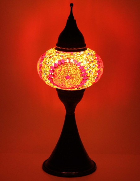 Turkish Mosaic Lamp with an orange and red rosette, 17 in