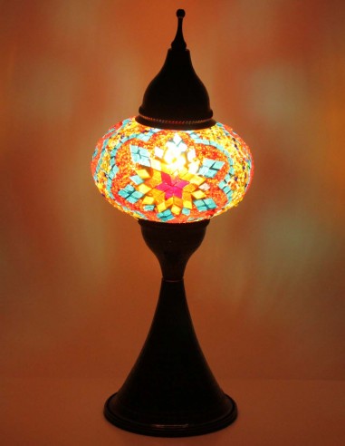 Lampe turque en mosaïque à étoile turquoise et...