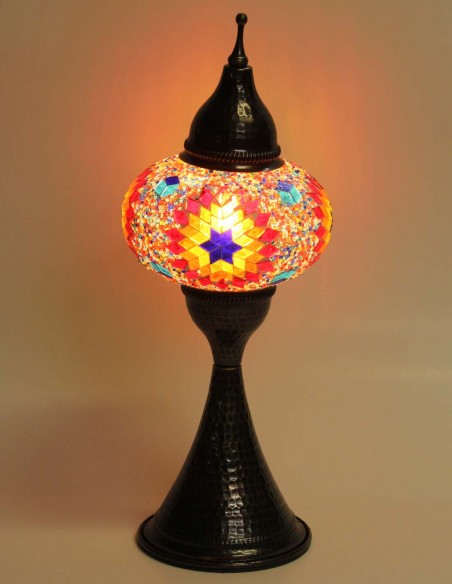 Turkish Mosaic Lamp with a purple star on orange, 17 in