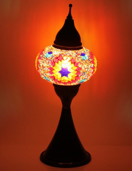 Turkish Mosaic Lamp with a purple star on orange, 17 in