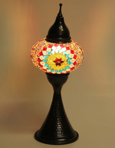 Lampe turque en mosaïque rouge à soleil doré,...