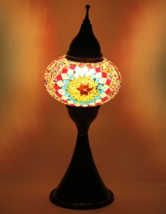 Turkish Red Mosaic Lamp with a gold sunburst, 17 in 2