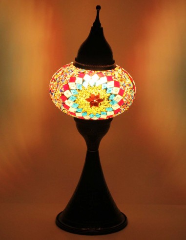 Lampe turque en mosaïque rouge à soleil doré,...