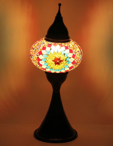 Lampe turque en mosaïque rouge à soleil doré, 17 po