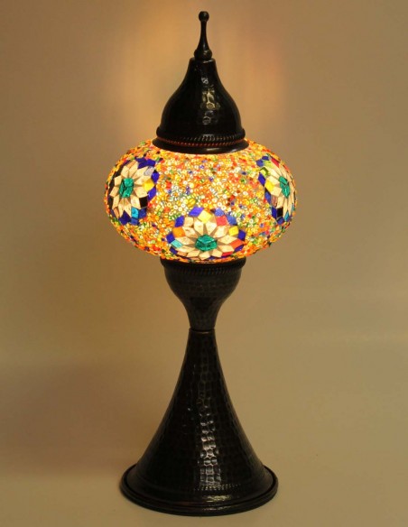 Lampe turque en mosaïque jaune à petites fleurs, 17 po