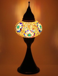 Turkish Yellow Mosaic Lamp with small flowers, 17 in 2