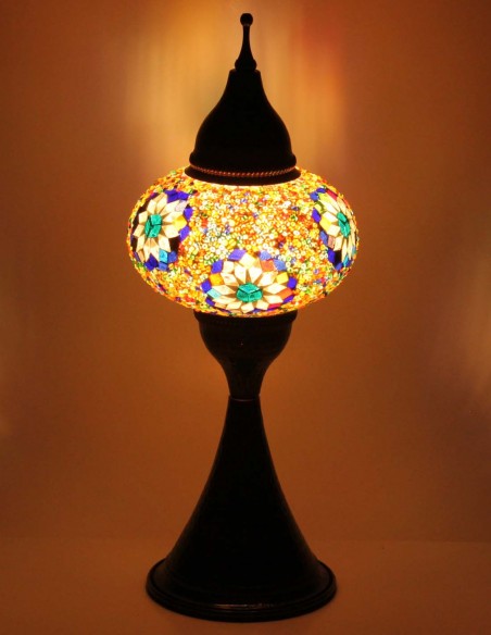 Lampe turque en mosaïque jaune à petites fleurs, 17 po